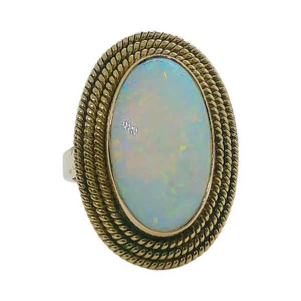 14K Yellow Gold 4.60 CT Cabochon Opal Bezel Estate Ring Joint Venture Jewelry Cary, NC