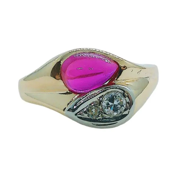 14K Yellow Gold Bypass Ring with Cabochon Ruby & Diamond Accents Joint Venture Jewelry Cary, NC