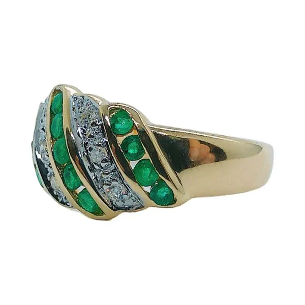 14K Yellow Gold Emerald & Diamond Estate Ring Image 2 Joint Venture Jewelry Cary, NC