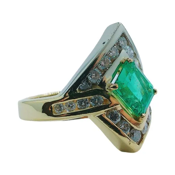 14K Two-Tone Gold 1.36 CT Emerald-Cut Emerald & 1.25 CTW Diamond Estate Ring Image 2 Joint Venture Jewelry Cary, NC