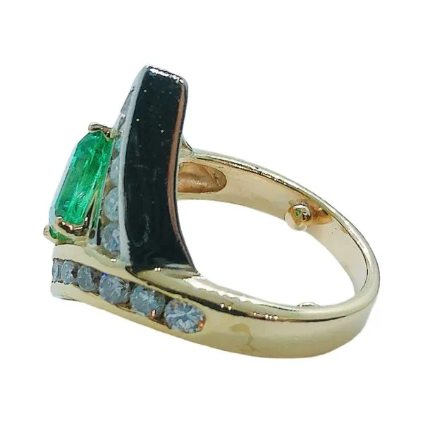 14K Two-Tone Gold 1.36 CT Emerald-Cut Emerald & 1.25 CTW Diamond Estate Ring Image 3 Joint Venture Jewelry Cary, NC