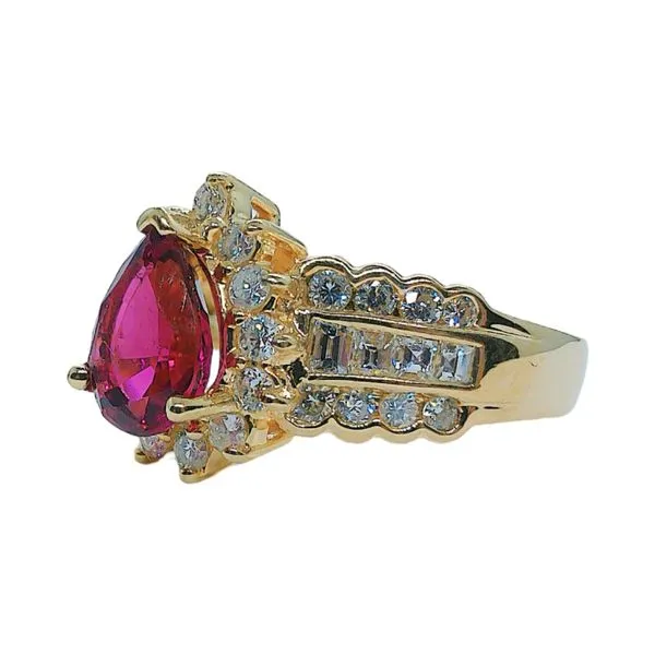 14K Yellow Gold 2.05 CT Pear-Cut Ruby & Diamond Accent Ring Image 2 Joint Venture Jewelry Cary, NC