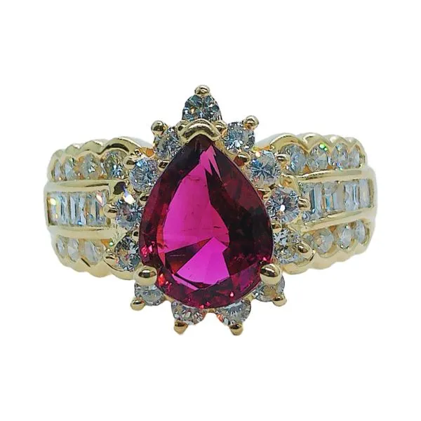 14K Yellow Gold 2.05 CT Pear-Cut Ruby & Diamond Accent Ring Joint Venture Jewelry Cary, NC