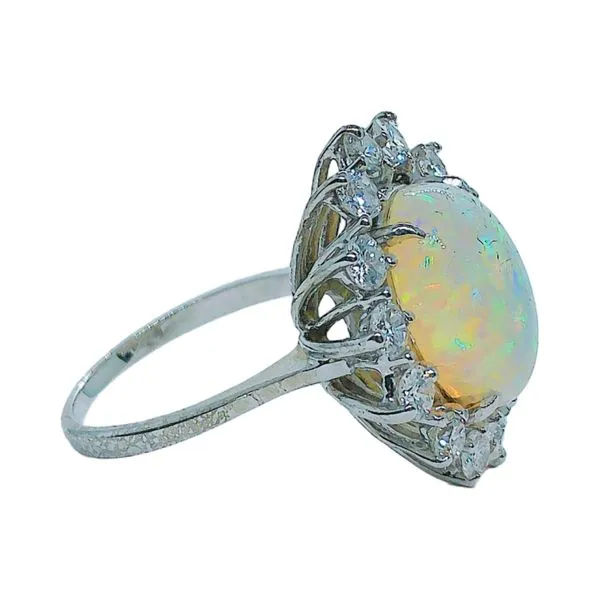 14K White Gold 3.45 CT Opal & Diamond Halo Ring Image 2 Joint Venture Jewelry Cary, NC