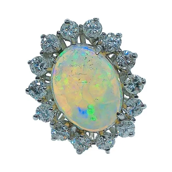14K White Gold 3.45 CT Opal & Diamond Halo Ring Joint Venture Jewelry Cary, NC