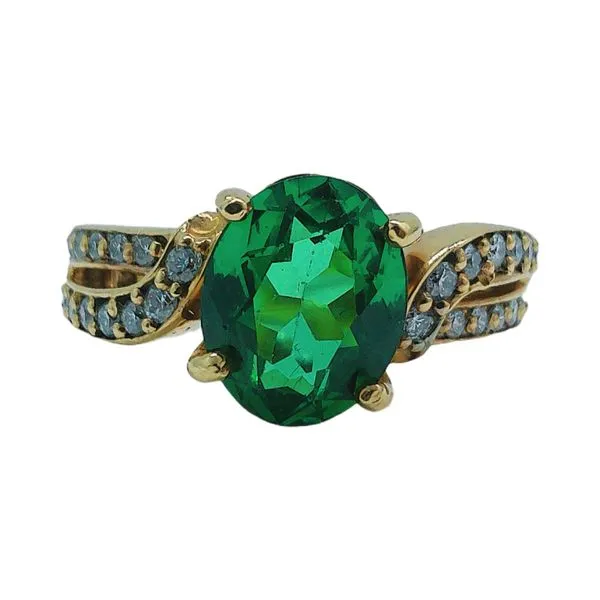 14K Yellow Gold 2.18ct Green Stone & .34ctw Diamond Ring Joint Venture Jewelry Cary, NC
