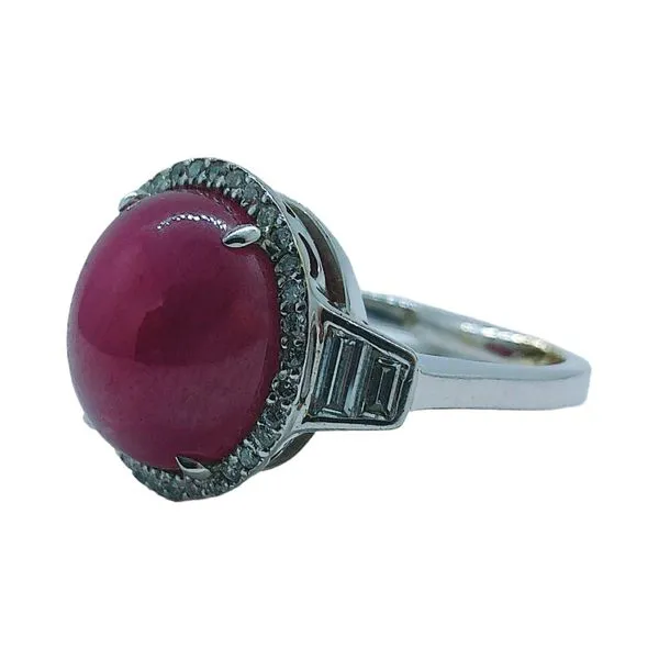 18K White Gold 10.50ct Cabochon Ruby & .90ctw Diamond Accent Ring Image 2 Joint Venture Jewelry Cary, NC