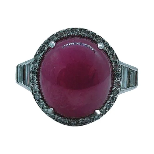 18K White Gold 10.50ct Cabochon Ruby & .90ctw Diamond Accent Ring Joint Venture Jewelry Cary, NC