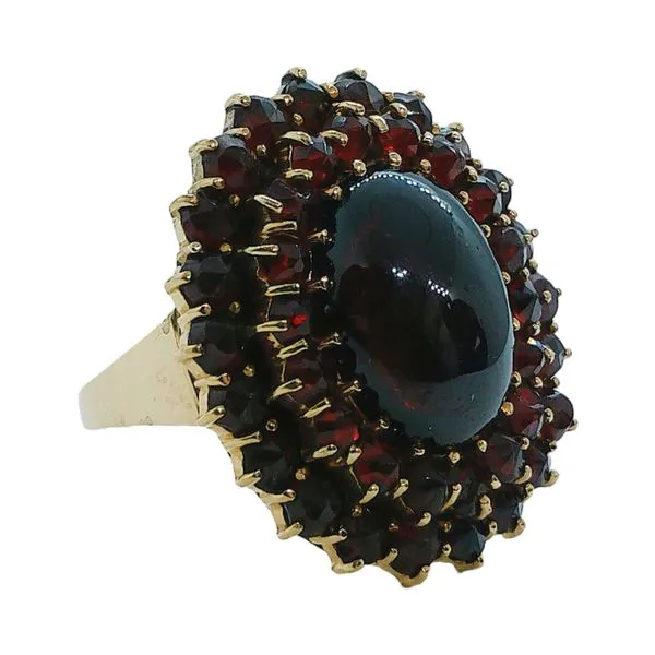 14K Yellow Gold Cabochon Garnet Double Halo Estate Ring Image 2 Joint Venture Jewelry Cary, NC