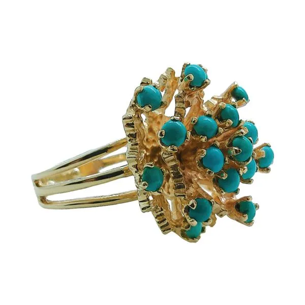 14K Yellow Gold Turquoise Cluster Estate Ring Image 2 Joint Venture Jewelry Cary, NC