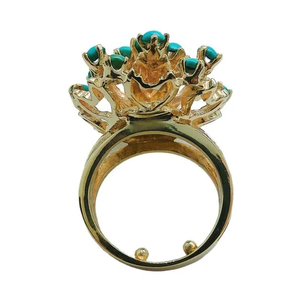 14K Yellow Gold Turquoise Cluster Estate Ring Image 3 Joint Venture Jewelry Cary, NC