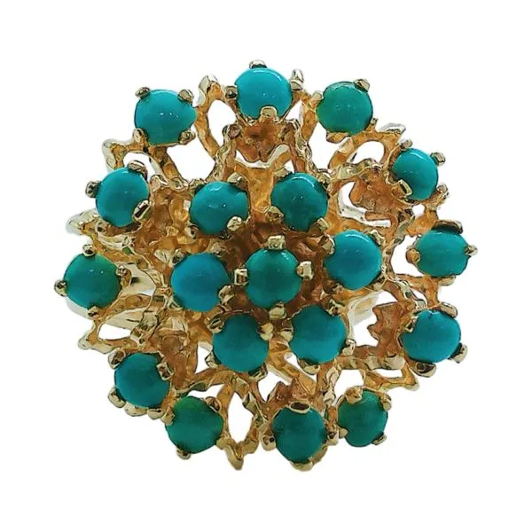 14K Yellow Gold Turquoise Cluster Estate Ring Joint Venture Jewelry Cary, NC