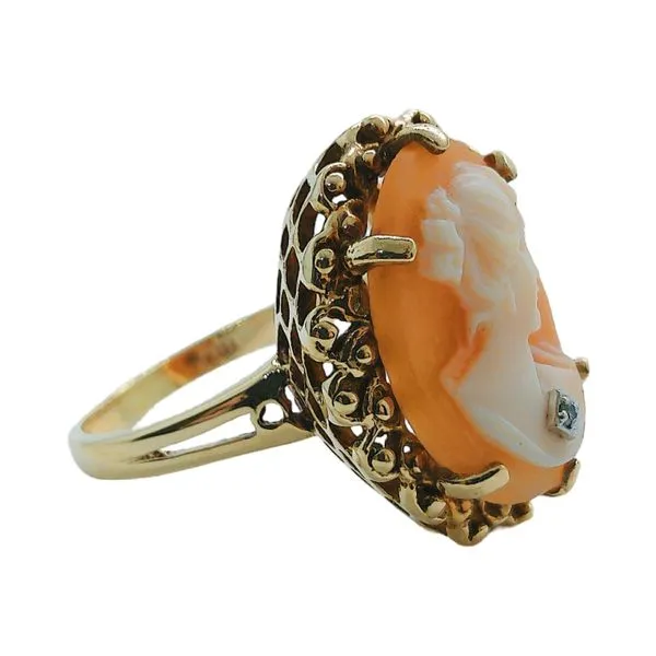 10K Yellow Gold Cameo Ring with Diamond Accent Image 2 Joint Venture Jewelry Cary, NC