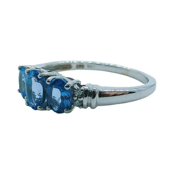 14K White Gold Three-Stone Oval Tanzanite & Diamond Estate Ring Image 2 Joint Venture Jewelry Cary, NC