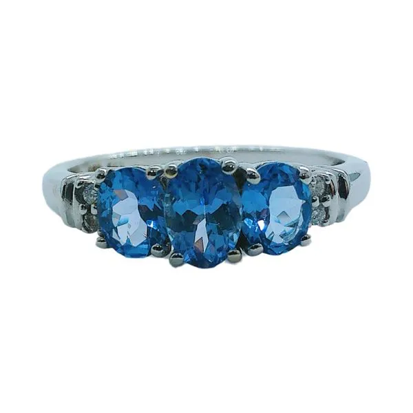 14K White Gold Three-Stone Oval Tanzanite & Diamond Estate Ring Joint Venture Jewelry Cary, NC
