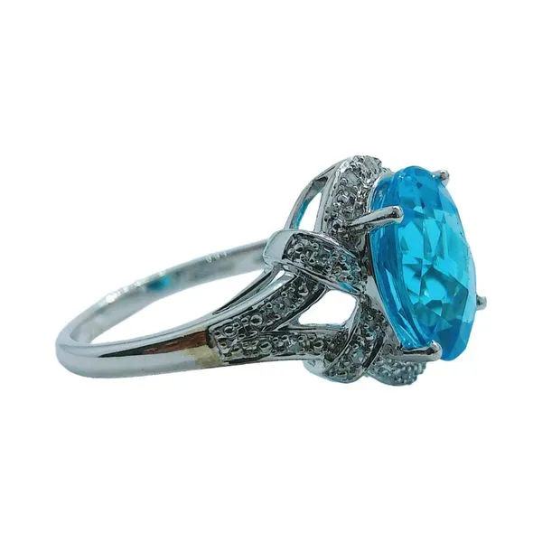 10K White Gold 5.58 Carat Oval Blue Topaz & Diamond Accent Estate Ring Image 2 Joint Venture Jewelry Cary, NC