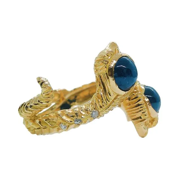 18K Yellow Gold Lapis & Diamond Snake Estate Ring Image 2 Joint Venture Jewelry Cary, NC