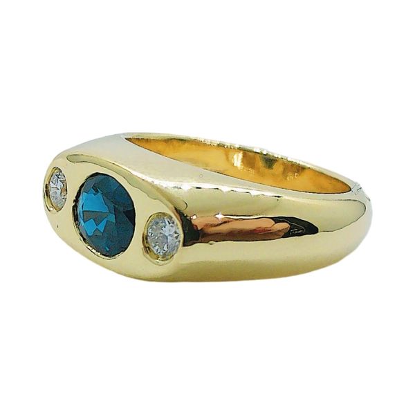 18K Yellow Gold Estate Flush Mount Sapphire & Diamond Ring Image 2 Joint Venture Jewelry Cary, NC