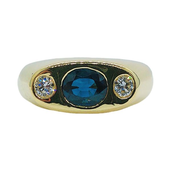 18K Yellow Gold Estate Flush Mount Sapphire & Diamond Ring Joint Venture Jewelry Cary, NC