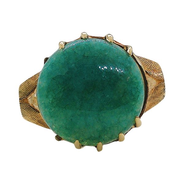 14K Yellow Gold 14.7mm Natural Jadeite Cabochon Estate Ring Joint Venture Jewelry Cary, NC