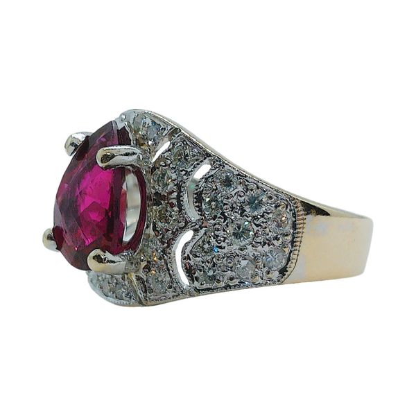 18K White Gold 1.61CT Pear Rubellite Tourmaline & 0.55CTW Diamond Estate Ring Image 2 Joint Venture Jewelry Cary, NC