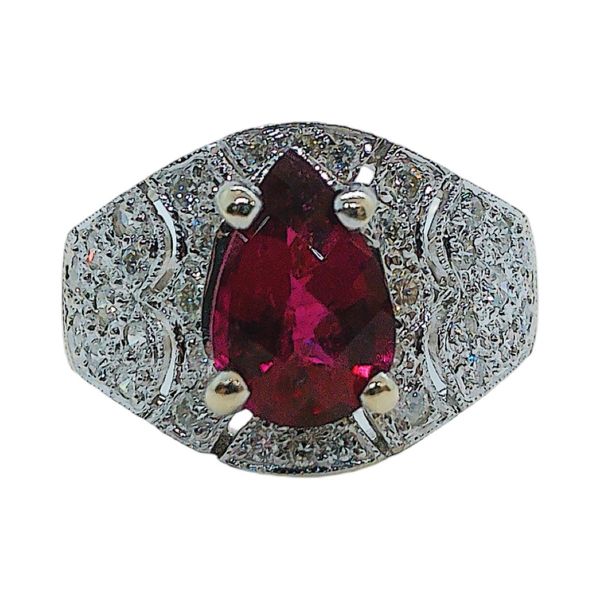 18K White Gold 1.61CT Pear Rubellite Tourmaline & 0.55CTW Diamond Estate Ring Joint Venture Jewelry Cary, NC
