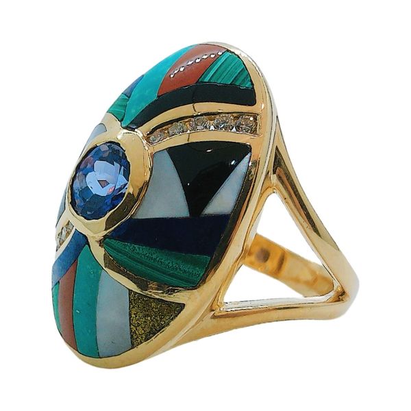 14k Yellow Gold Asch Grossbard Mosaic Ring with 0.55ct Tanzanite & 0.10ctw Diamonds Image 2 Joint Venture Jewelry Cary, NC