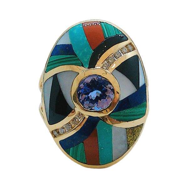 14k Yellow Gold Asch Grossbard Mosaic Ring with 0.55ct Tanzanite & 0.10ctw Diamonds Joint Venture Jewelry Cary, NC