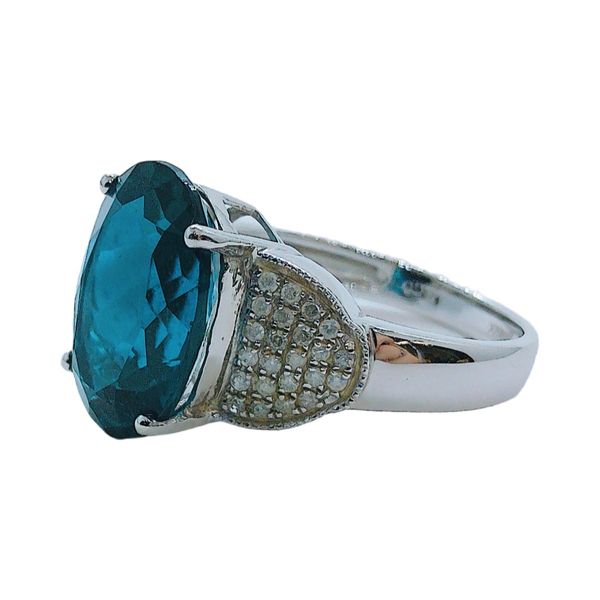 14K White Gold 5.5 CT Oval Blue Topaz & Diamond Estate Ring Image 2 Joint Venture Jewelry Cary, NC