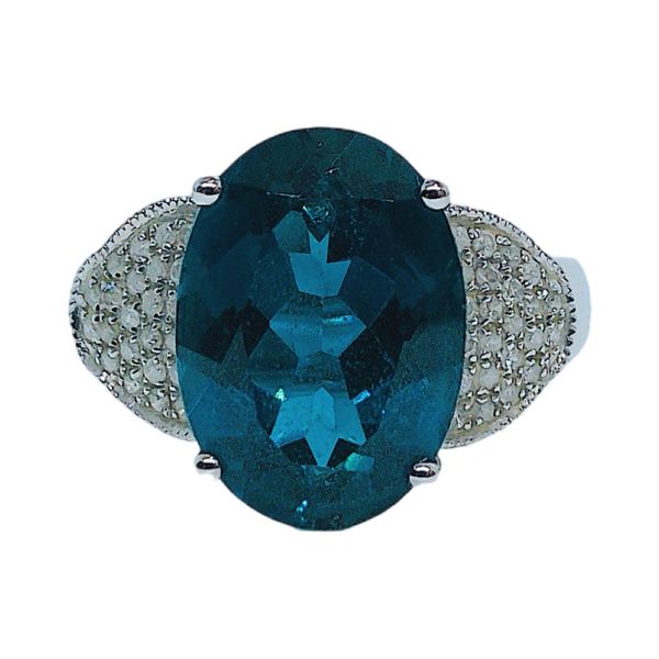 14K White Gold 5.5 CT Oval Blue Topaz & Diamond Estate Ring Joint Venture Jewelry Cary, NC