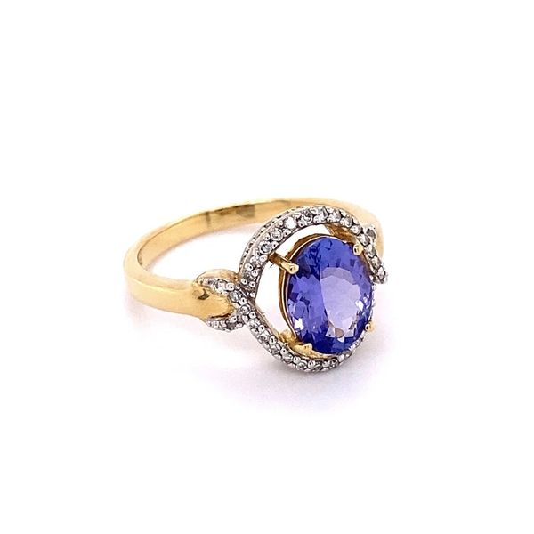 18K Yellow Gold 1.20 CT Oval Tanzanite & Diamond Estate Ring Image 2 Joint Venture Jewelry Cary, NC