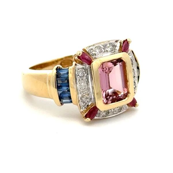 14K Yellow Gold Multi-Gem Pink, Ruby, Sapphire & Diamond Estate Ring Image 2 Joint Venture Jewelry Cary, NC
