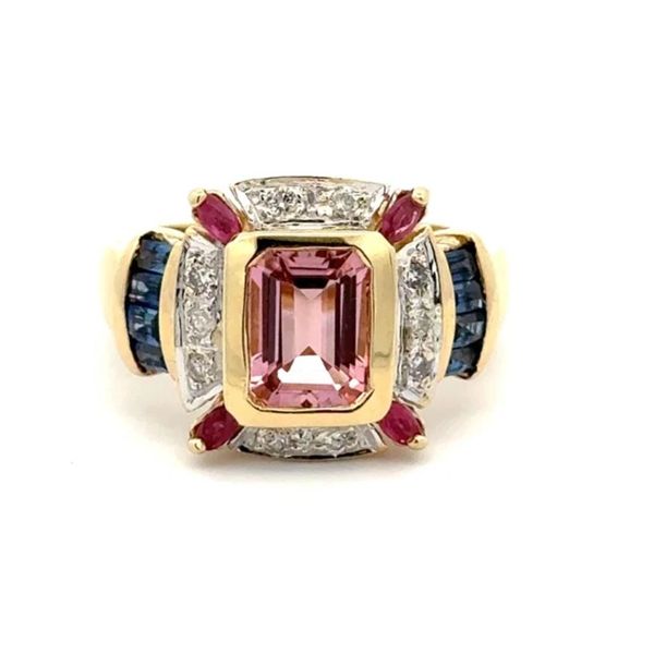 14K Yellow Gold Multi-Gem Pink, Ruby, Sapphire & Diamond Estate Ring Joint Venture Jewelry Cary, NC