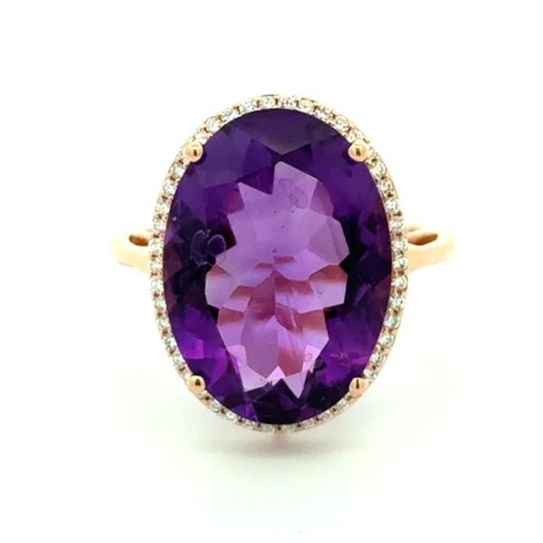 14K Rose Gold 9ct Amethyst & Diamond Halo Estate Ring Joint Venture Jewelry Cary, NC