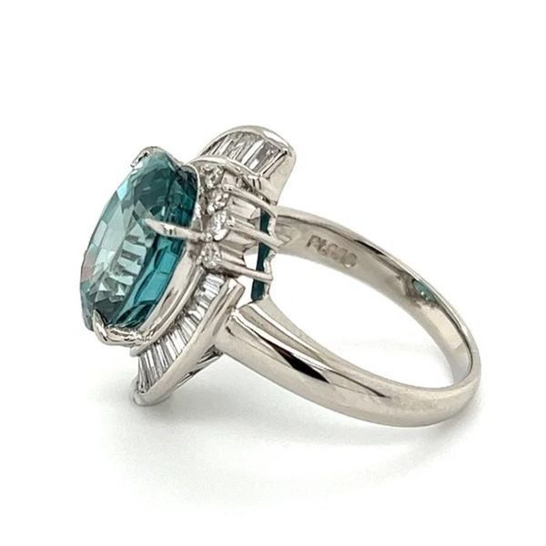 Platinum 8.32ct Blue Zircon & Diamond Estate Ring Image 2 Joint Venture Jewelry Cary, NC