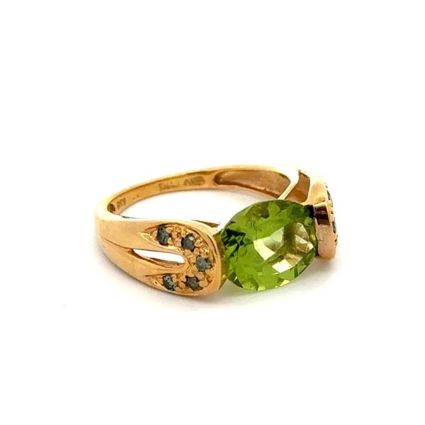 14K Yellow Gold Peridot & Blue Diamond Estate Ring Image 2 Joint Venture Jewelry Cary, NC