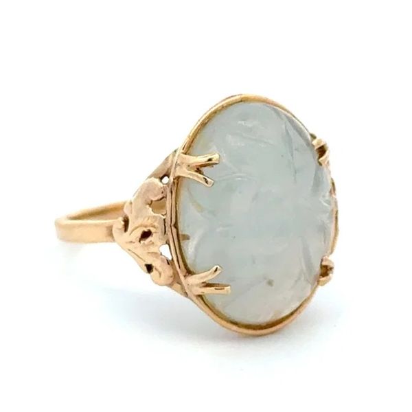 14K Yellow Gold Carved White Jade Estate Ring Image 2 Joint Venture Jewelry Cary, NC