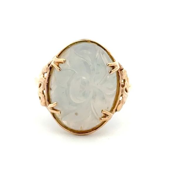 14K Yellow Gold Carved White Jade Estate Ring Joint Venture Jewelry Cary, NC