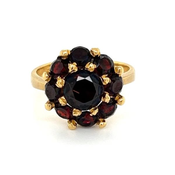 18K Yellow Gold Bohemian Garnet Halo Ring 3.00TCW Estate Joint Venture Jewelry Cary, NC