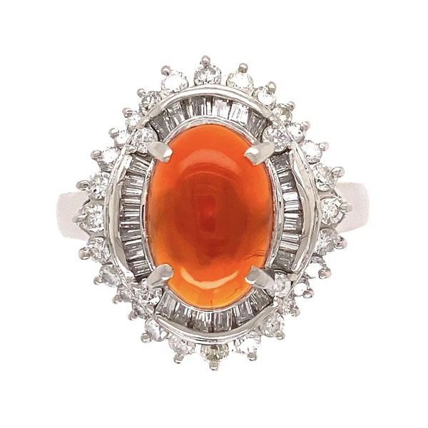 Platinum Orange Opal & Diamond Estate Ring 3.70ct Opal 2.08ctw Diamond Joint Venture Jewelry Cary, NC
