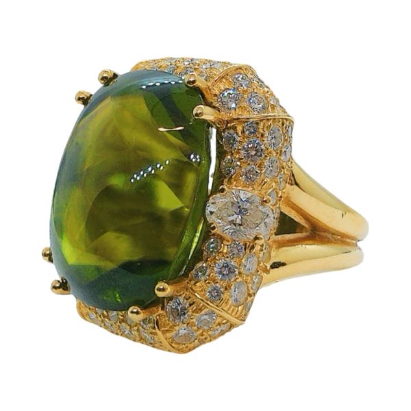 Henry Dunay 40ct Peridot Diamond Ring in 18K Yellow Gold Image 2 Joint Venture Jewelry Cary, NC