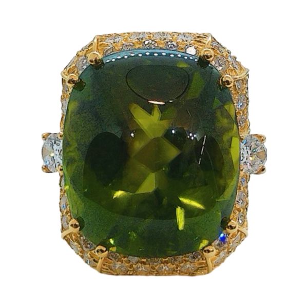 Henry Dunay 40ct Peridot Diamond Ring in 18K Yellow Gold Joint Venture Jewelry Cary, NC
