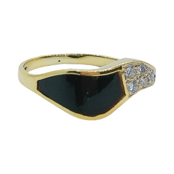 18K Yellow Gold Black Coral and Diamond Estate Ring Image 2 Joint Venture Jewelry Cary, NC