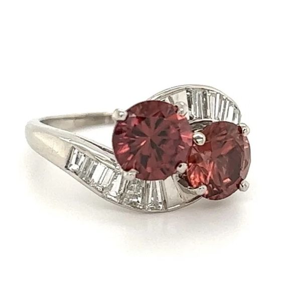 Platinum 3.05 CTW Blush Red Zircon & 0.50 CTW Diamond Estate Two-Stone Ring Image 2 Joint Venture Jewelry Cary, NC