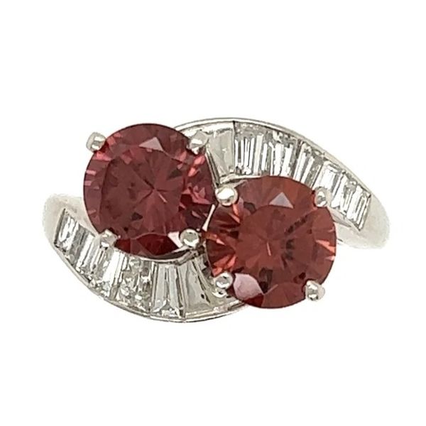 Platinum 3.05 CTW Blush Red Zircon & 0.50 CTW Diamond Estate Two-Stone Ring Joint Venture Jewelry Cary, NC