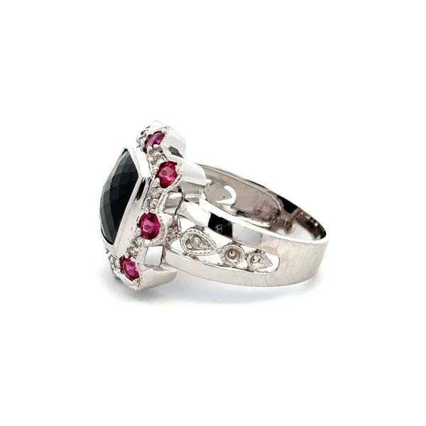 14K White Gold Checkerboard Onyx, Rubelite & Diamond Milgrain Ring Image 3 Joint Venture Jewelry Cary, NC