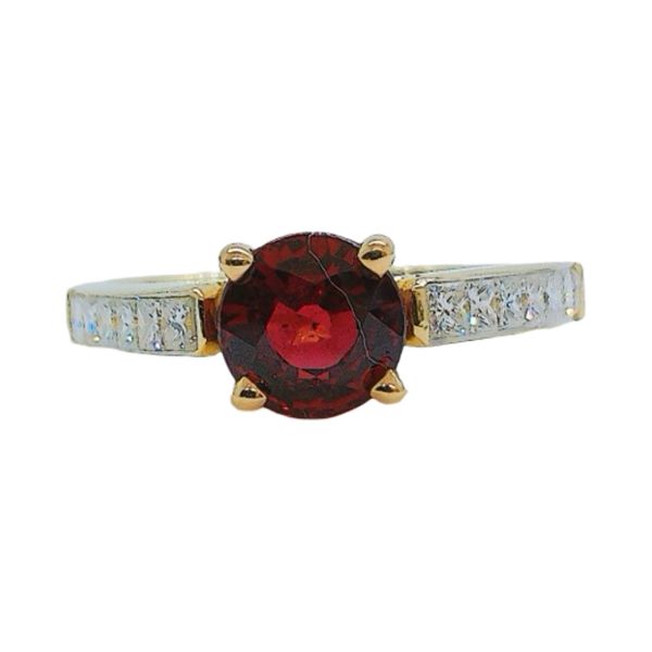 14K Yellow Gold 1.25 CT Round Garnet & Diamond Ring Joint Venture Jewelry Cary, NC