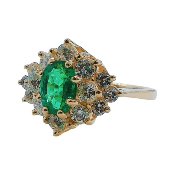 14K Yellow Gold 0.65 CT Oval Emerald & 1.00 CTW Diamond Estate Ring Image 2 Joint Venture Jewelry Cary, NC