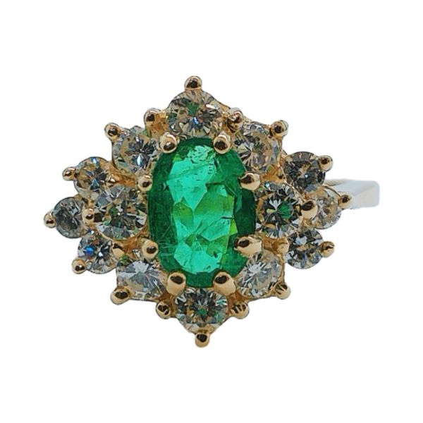 14K Yellow Gold 0.65 CT Oval Emerald & 1.00 CTW Diamond Estate Ring Joint Venture Jewelry Cary, NC