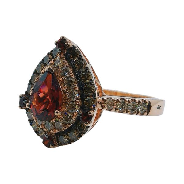 Le Vian 14K Rose Gold Pear Garnet & Diamond Double Halo Estate Ring Image 2 Joint Venture Jewelry Cary, NC